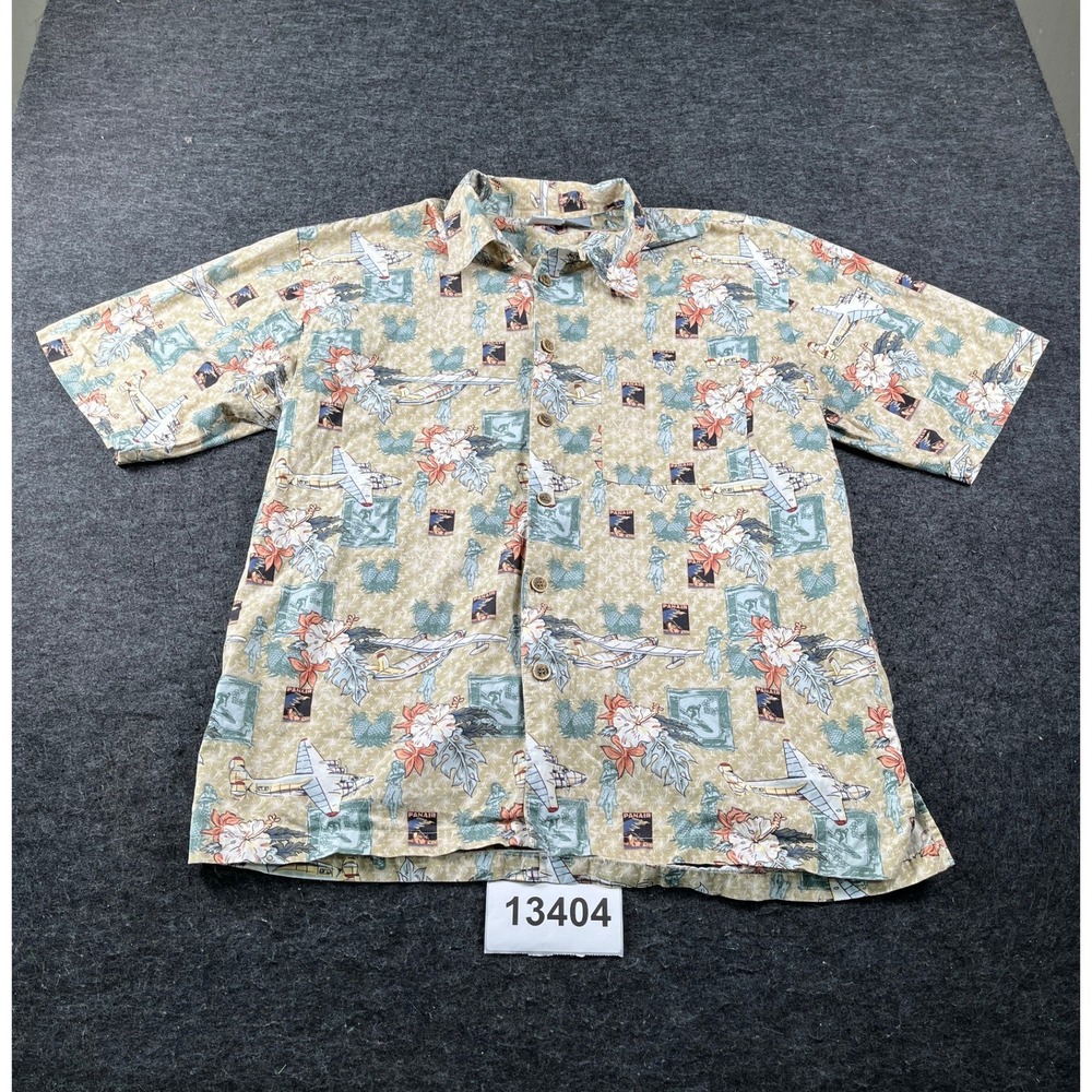 Vintage OP Hawaiian Shirt Mens Large Multicolor Airplane Print Cotton Surfing